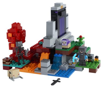 LEGO Minecraft The Ruined Portal Building Set 21172 featuring an ancient portal and characters for endless adventures.