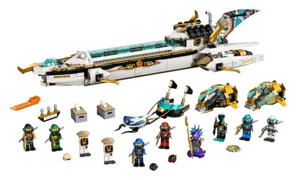 LEGO NINJAGO Hydro Bounty Submarine Set 71756 with 10 minifigures and accessories for thrilling underwater battles.
