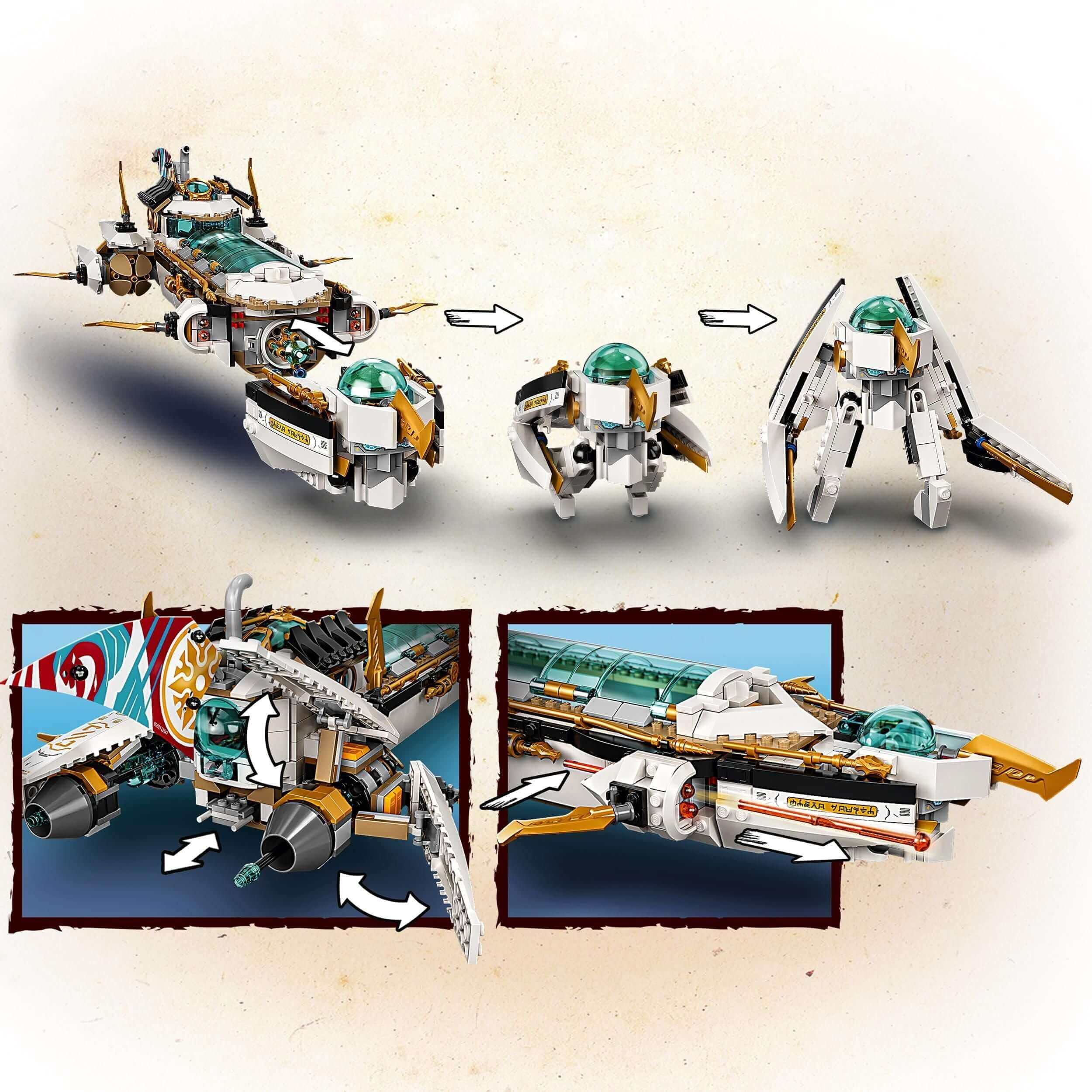 LEGO NINJAGO Hydro Bounty Submarine Set 71756 showing transformation features and dynamic design.
