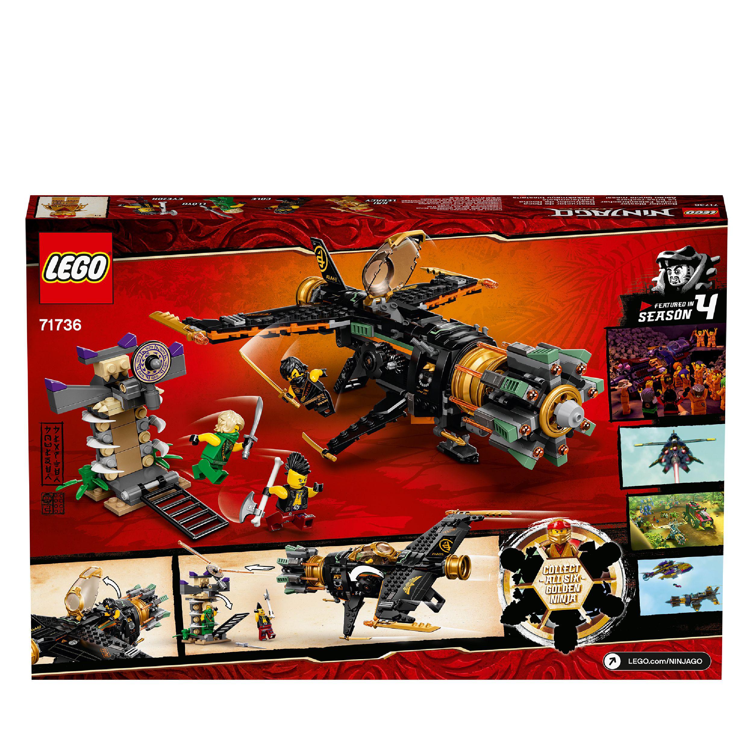 LEGO NINJAGO Legacy Boulder Blaster Set 71736 with aeroplane, prison toy and ninja figures for imaginative play.