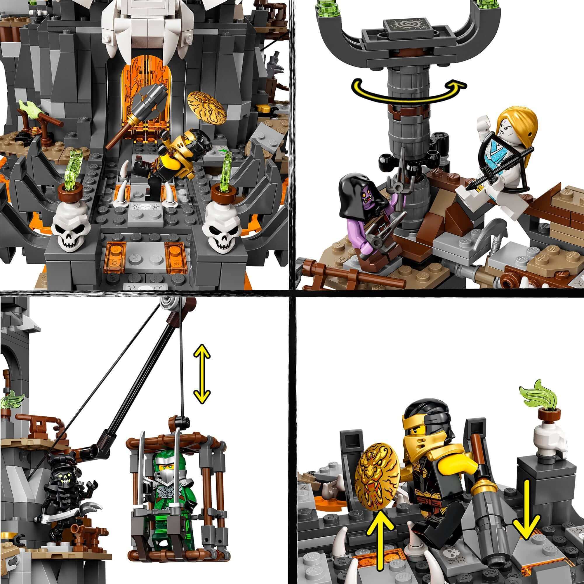 LEGO NINJAGO Skull Sorcerer's Dungeons 2in1 Set 71722 featuring interactive play features and minifigures for exciting battles.