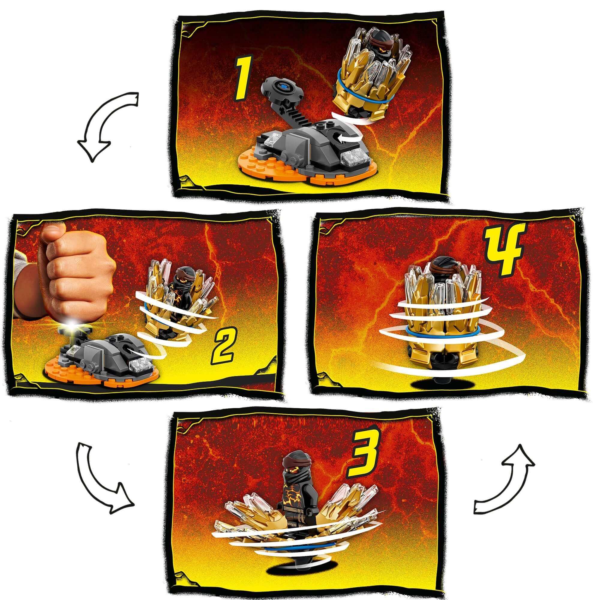 Step-by-step guide to launching LEGO® NINJAGO Spinjitzu Burst Cole in action.