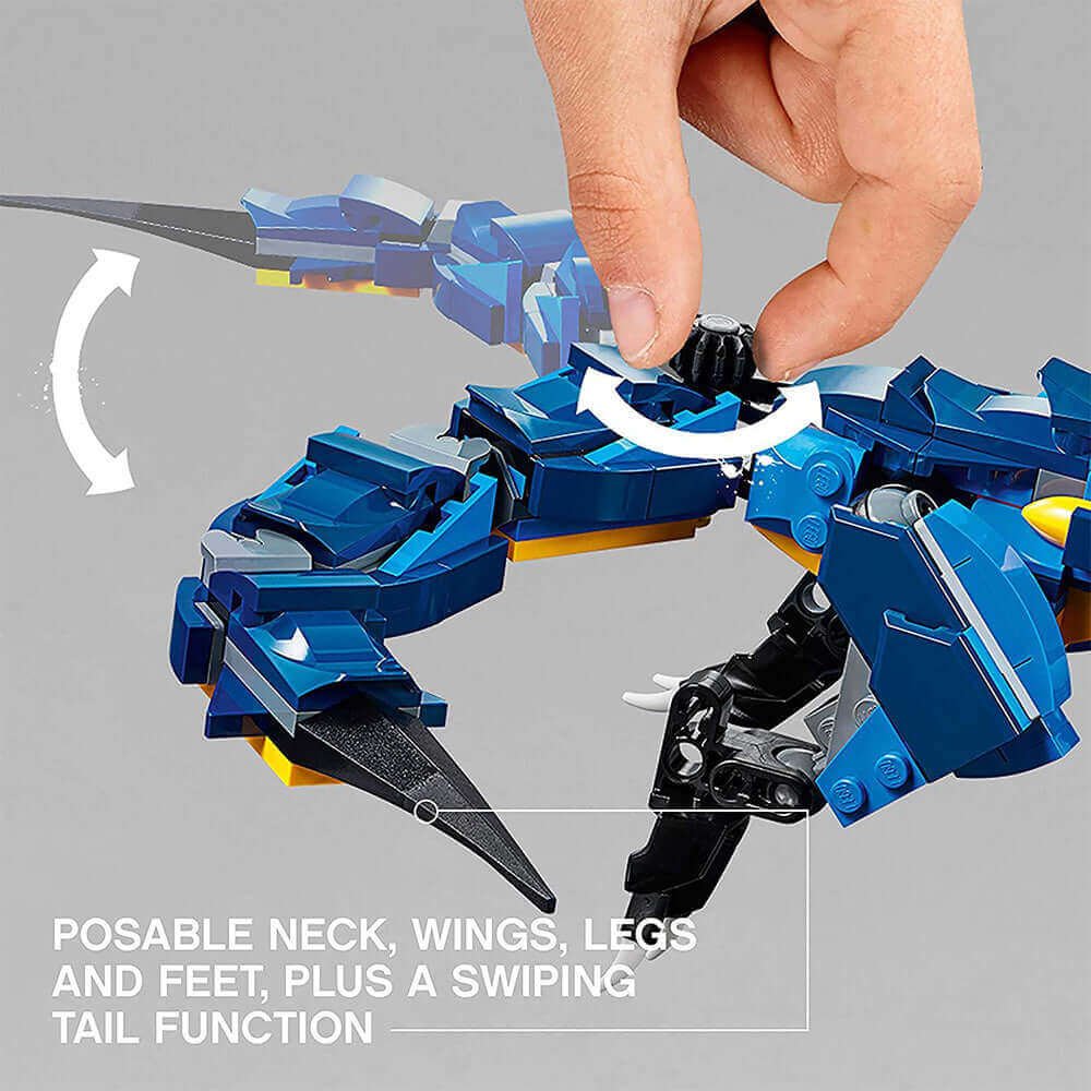 LEGO NINJAGO Stormbringer 70652 features posable neck, wings, legs, and a swiping tail function.
