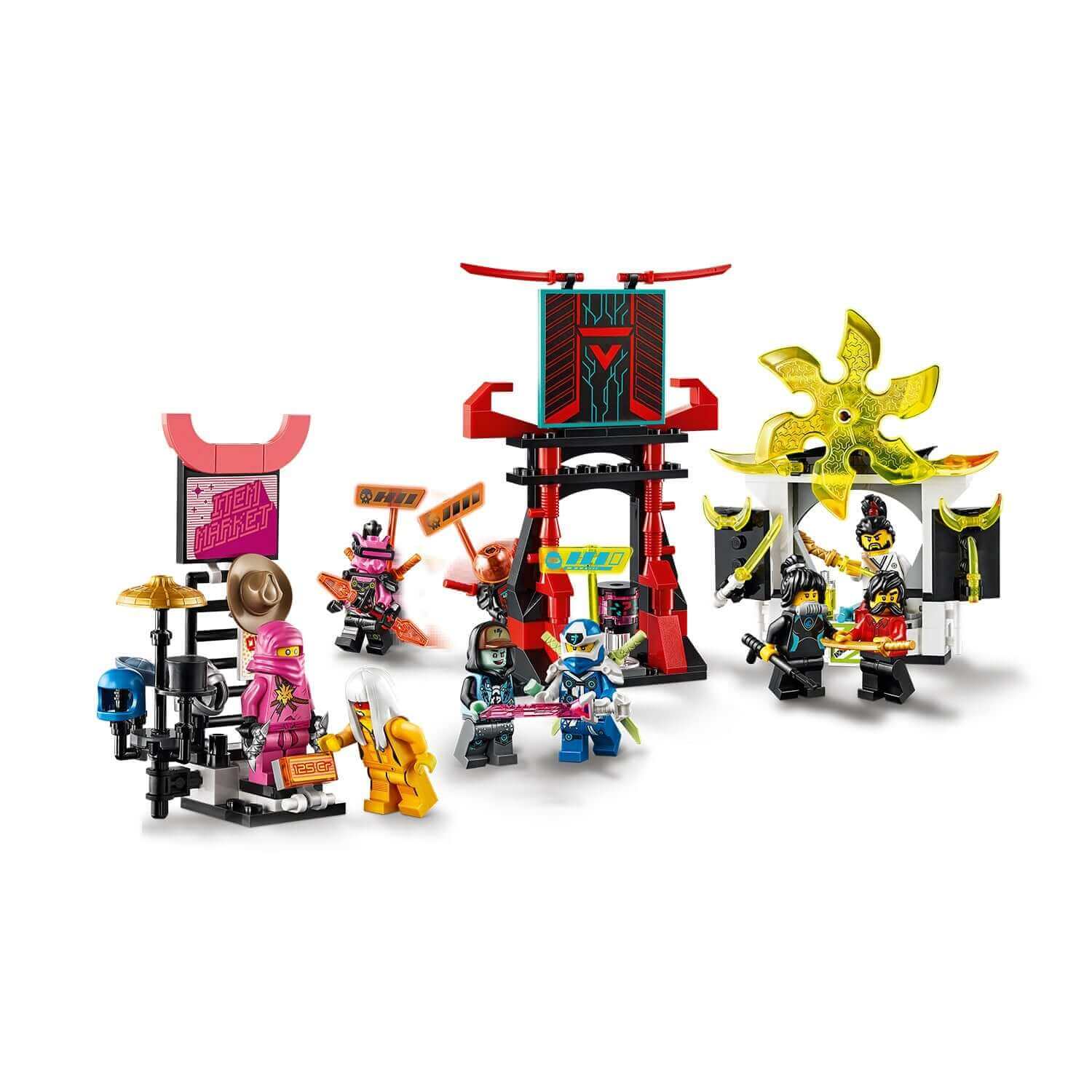 LEGO® NINJAGO Gamer's Market Minifigures Set 71708 featuring 9 minifigures and a toy market from Prime Empire.
