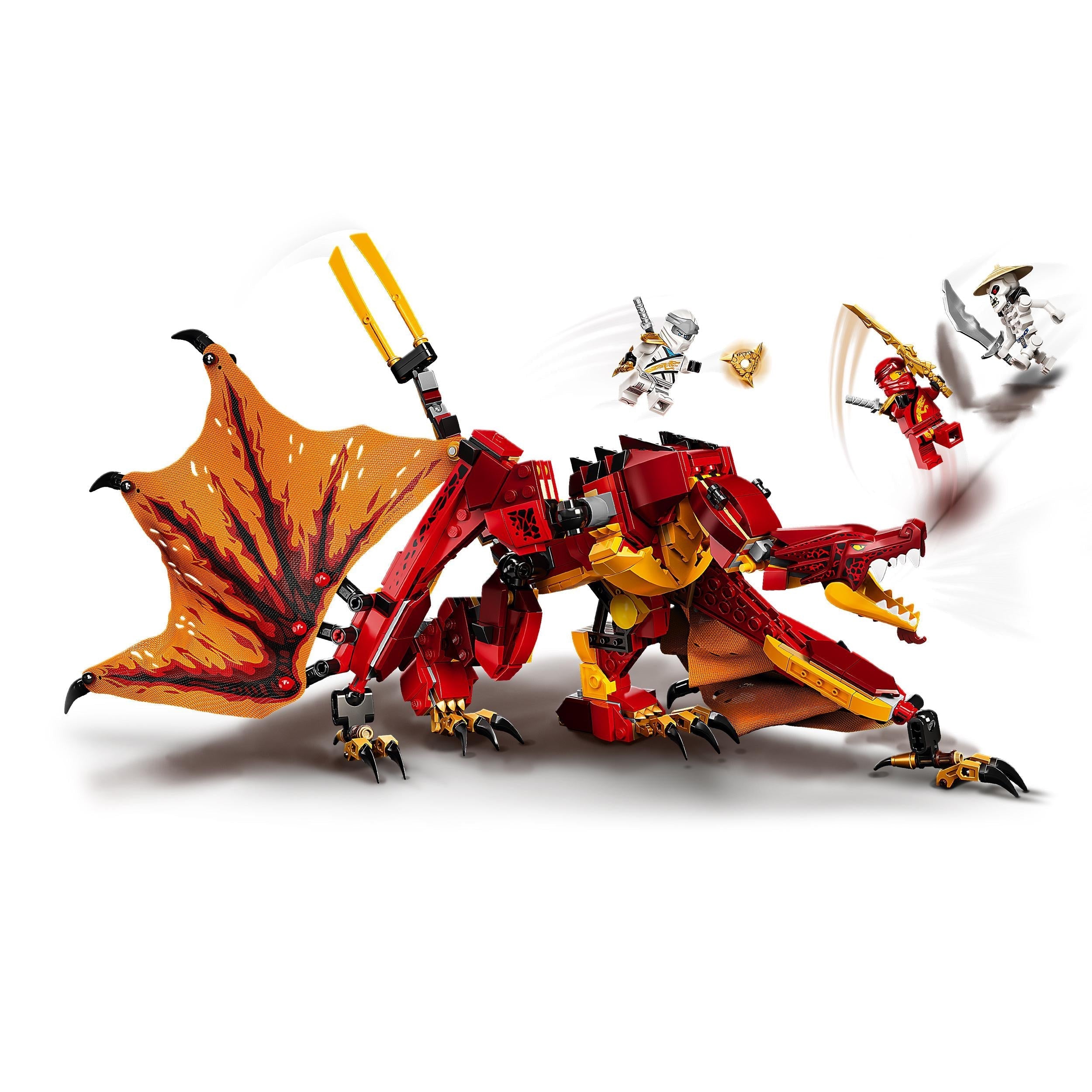 LEGO NINJAGO Legacy Fire Dragon Attack Toy 71753 with posable dragon and ninja minifigures for imaginative play.