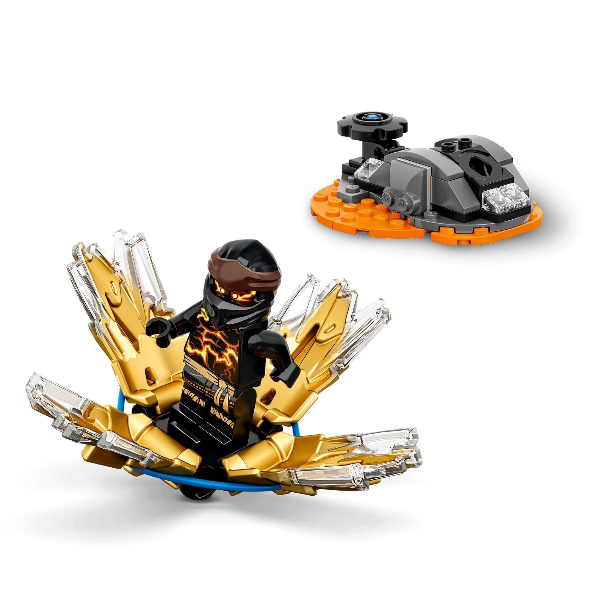 LEGO NINJAGO Spinjitzu Burst Cole Spinner Toy 70685 featuring Cole in a spinning action with crystal blades.
