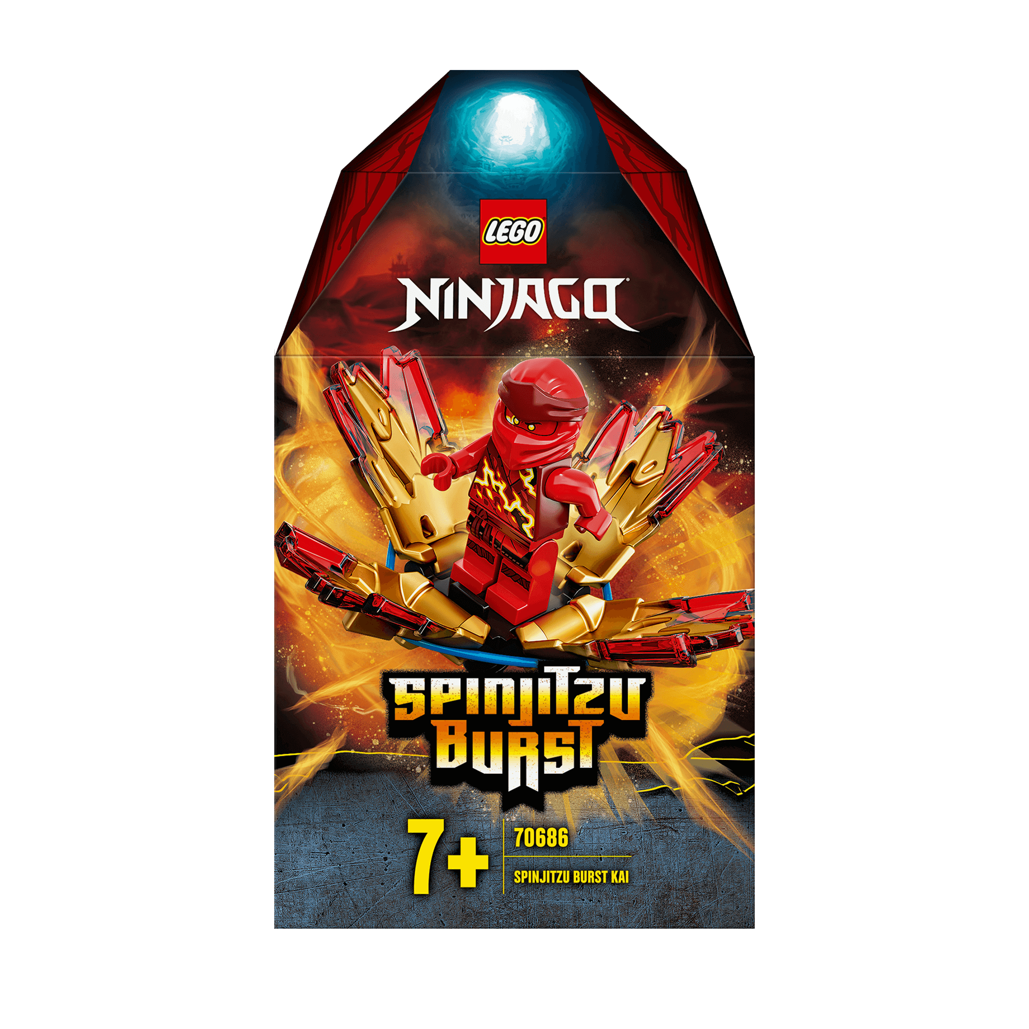 LEGO® NINJAGO Spinjitzu Burst Kai Spinner Toy 70686 packaging, designed for children ages 7 and up.