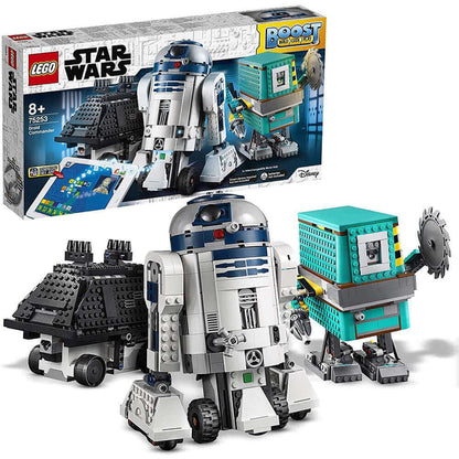 LEGO Star Wars BOOST Droid Commander 75253 featuring R2-D2, Gonk Droid, and Mouse Droid with colorful packaging.
