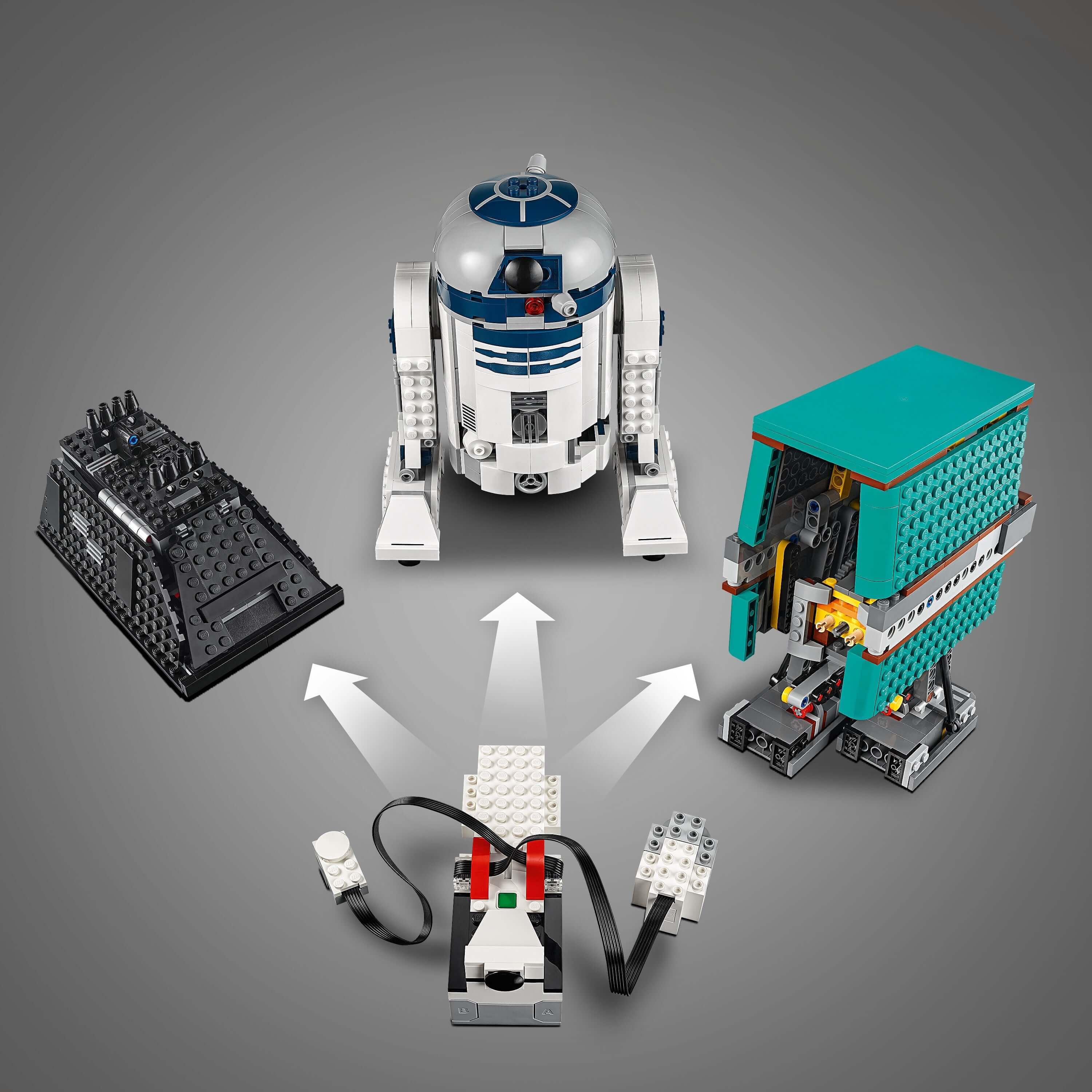 LEGO Star Wars BOOST Droid Commander 75253 featuring R2-D2, Gonk Droid, and Mouse Droid for interactive fun.