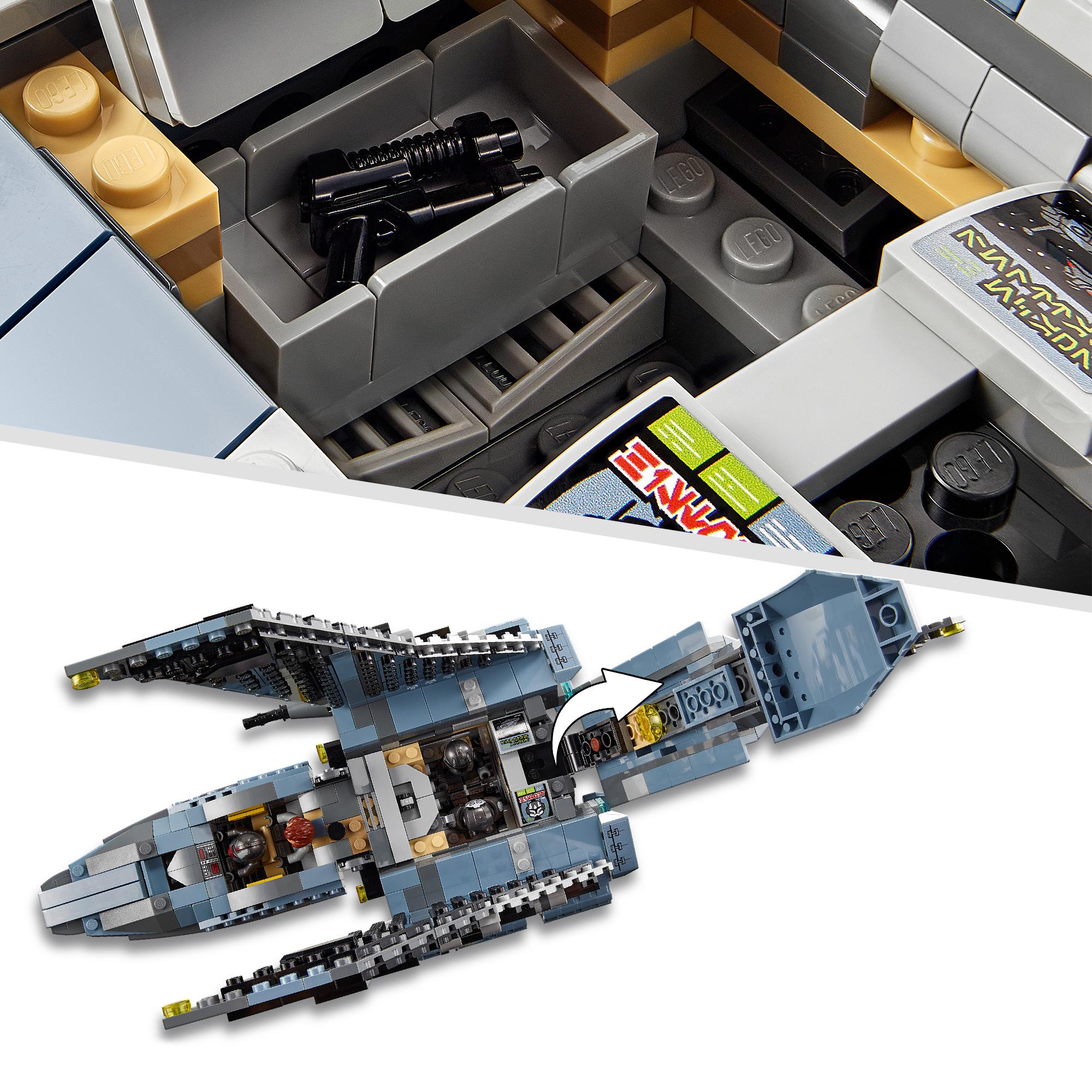 Close-up of LEGO Star Wars Attack Shuttle 75314 interior and exterior, showcasing detailed build for playtime adventures.