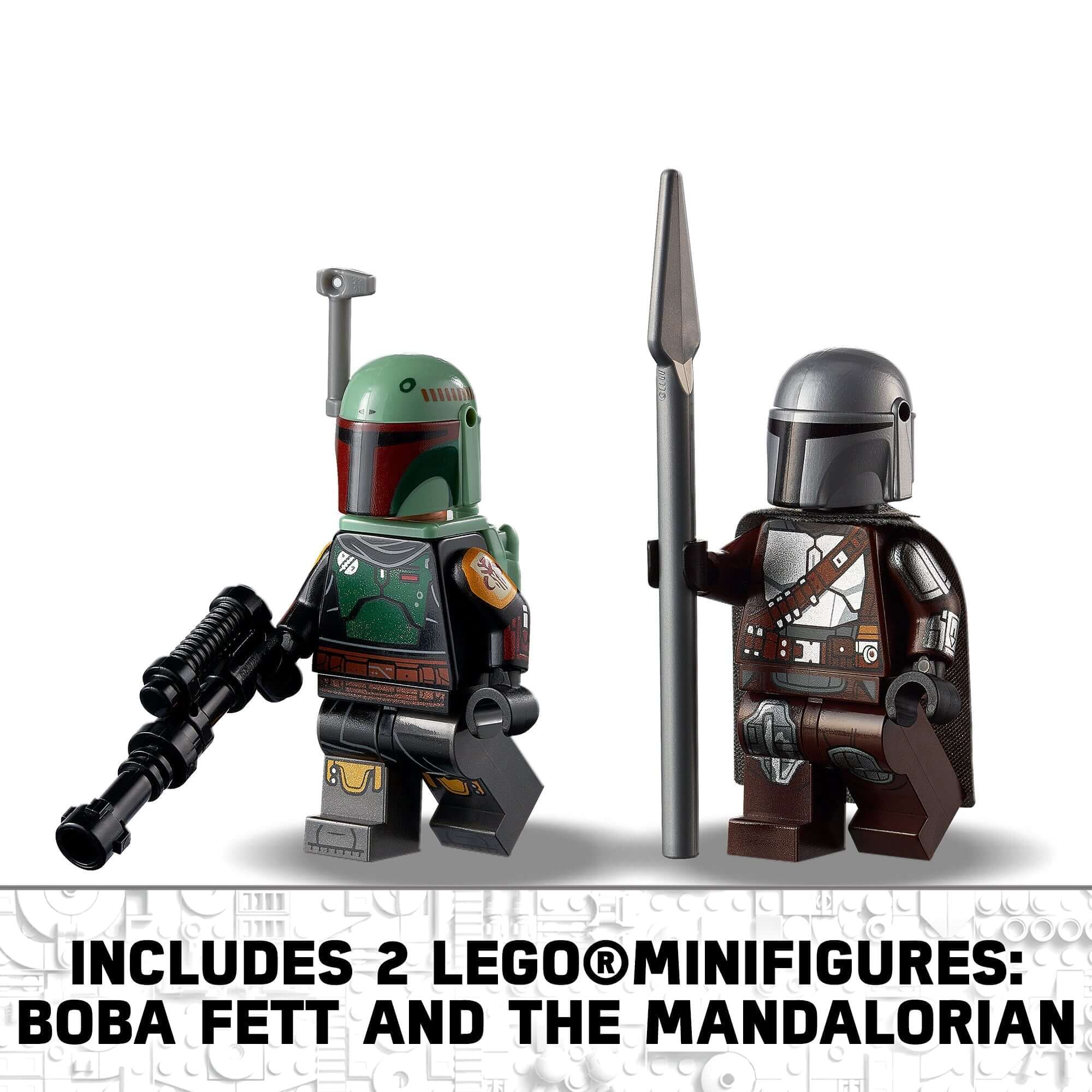 LEGO® minifigures of Boba Fett and The Mandalorian from Star Wars: The Mandalorian, perfect for play and display.