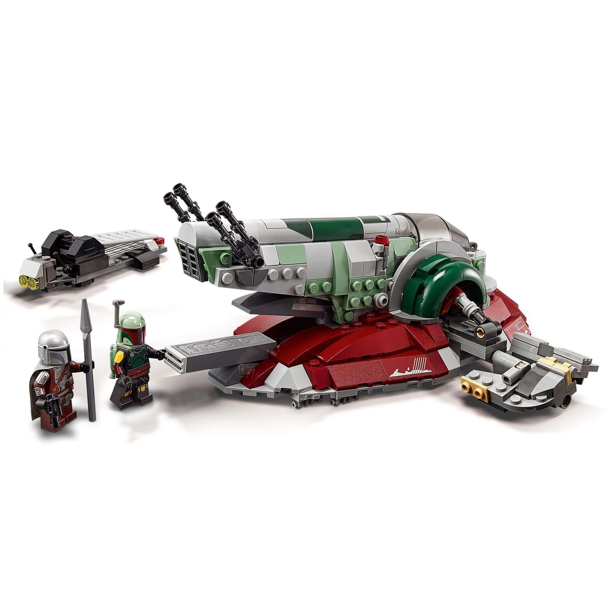 LEGO Star Wars Boba Fett's Starship Set 75312 featuring figures and spaceship for play and display.