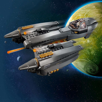 LEGO Star Wars General Grievous's Starfighter 75286 with green planet backdrop, perfect for epic battles.