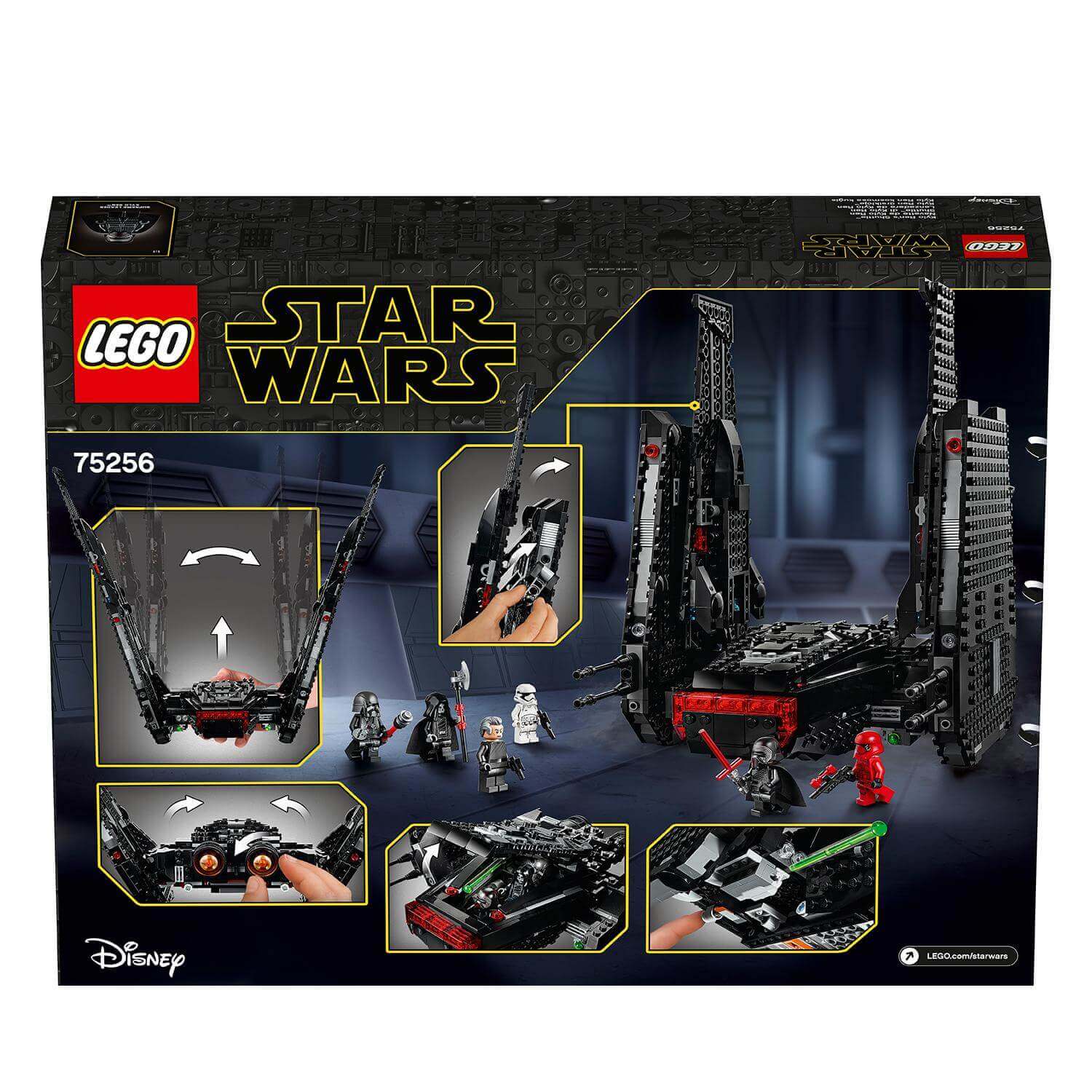 LEGO Star Wars Kylo Ren’s Shuttle Set 75256 packaging with detailed images and characters from The Rise of Skywalker.