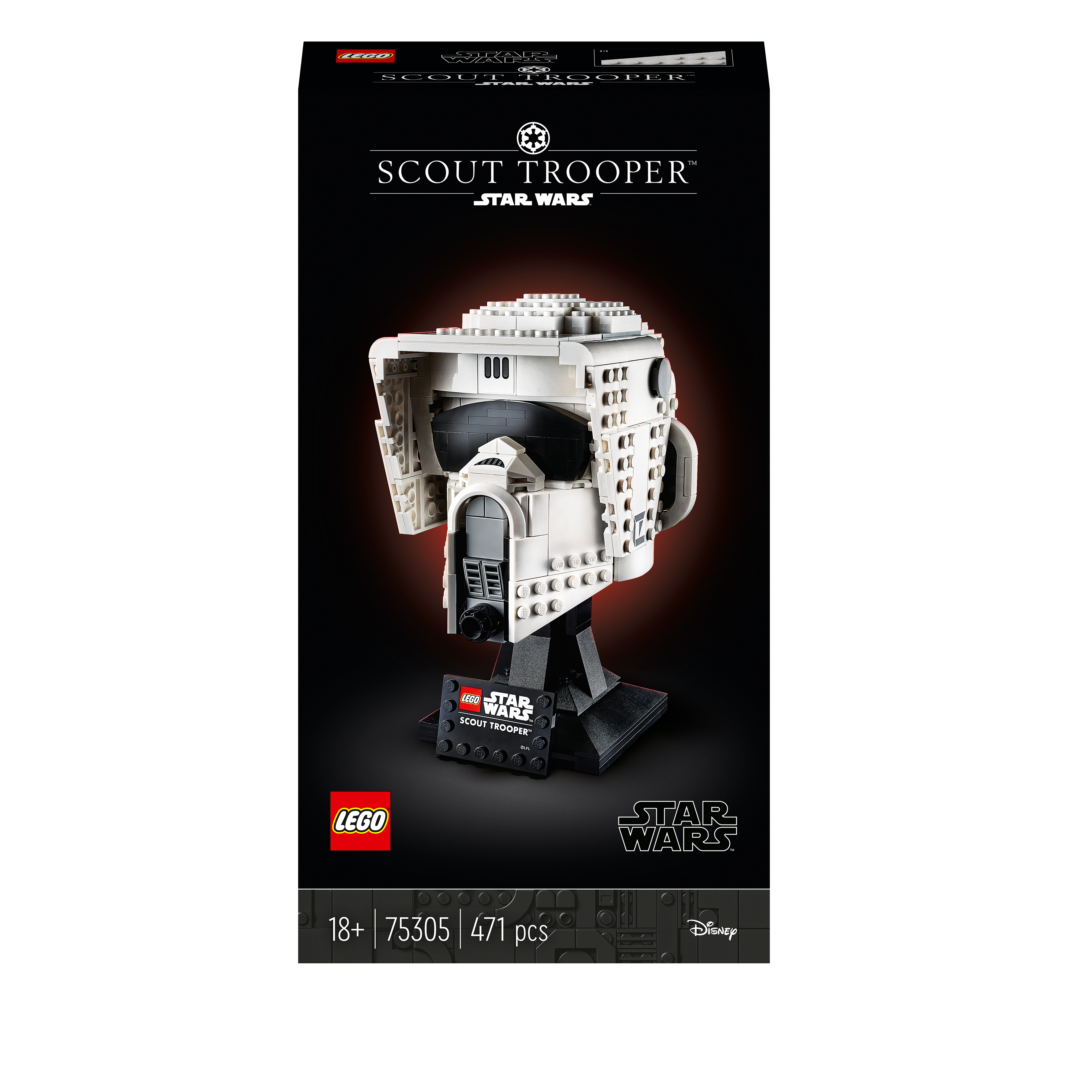 LEGO Star Wars Scout Trooper Helmet Set 75305 packaging for adults, featuring detailed collectible model design.