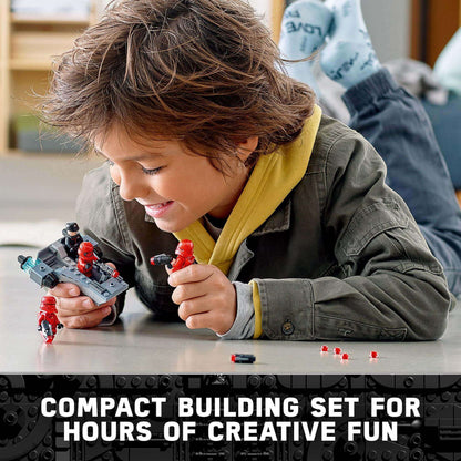 Child playing with LEGO Star Wars Sith Troopers Battle Pack 75266, enjoying creative role-play fun and building an army.