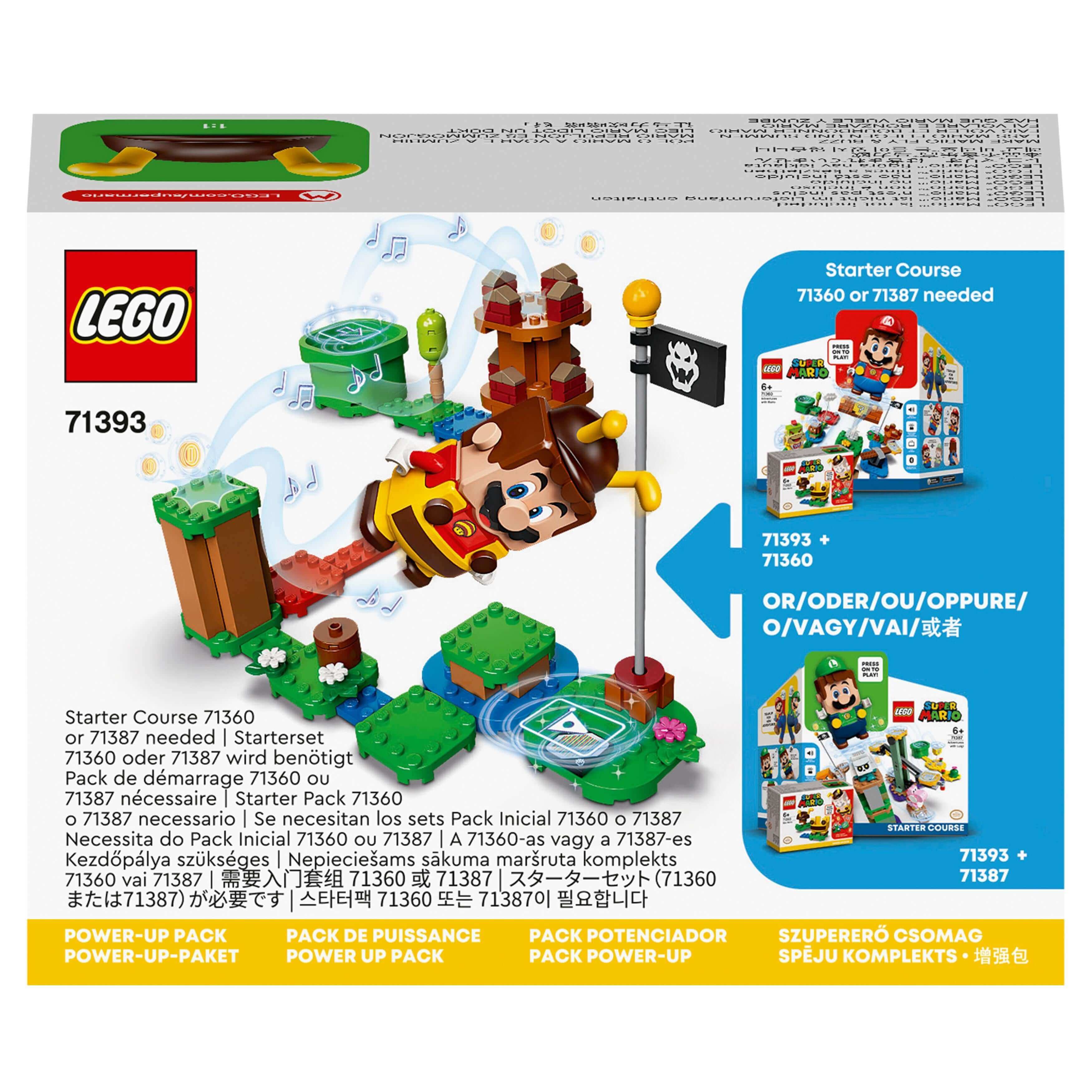 LEGO® Super Mario Bee Mario Power-Up Pack 71393 packaging showcasing interactive features and components.