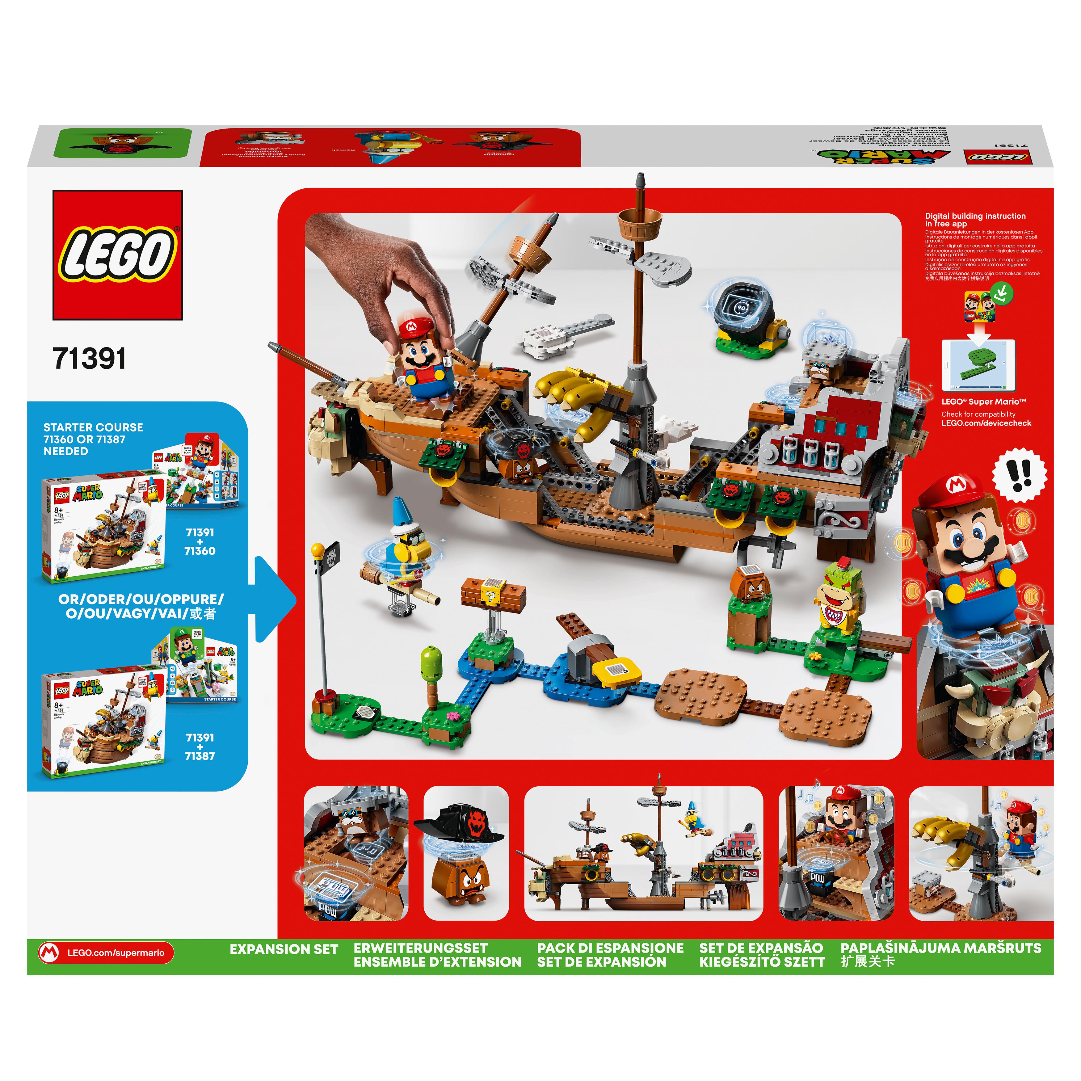 LEGO® Super Mario Bowser Airship Expansion Set 71391, featuring Bowser’s airship and Mario gameplay components.