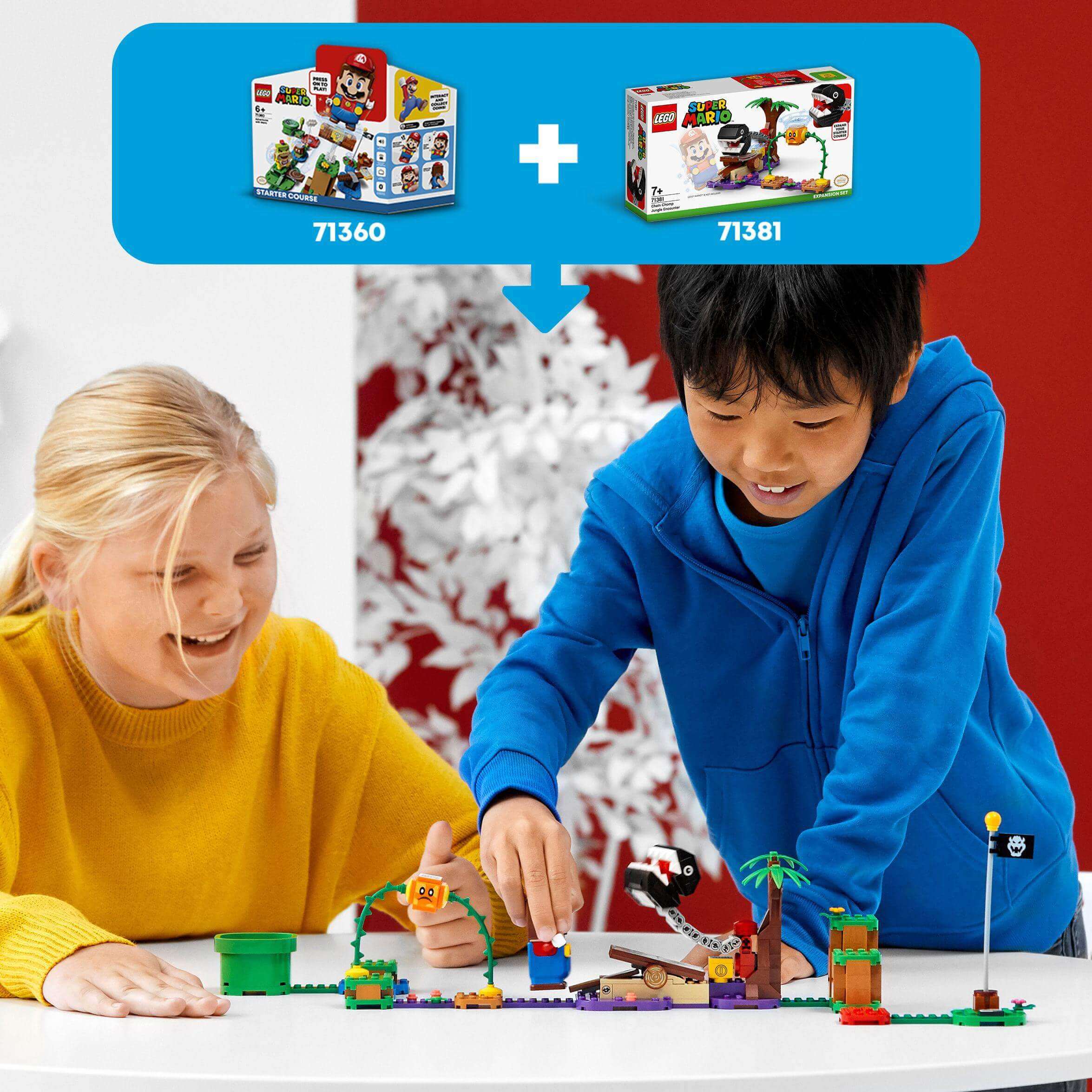 Kids enjoy playing with LEGO® Super Mario 71360 and Jungle Encounter 71381 expansion sets for creative fun.