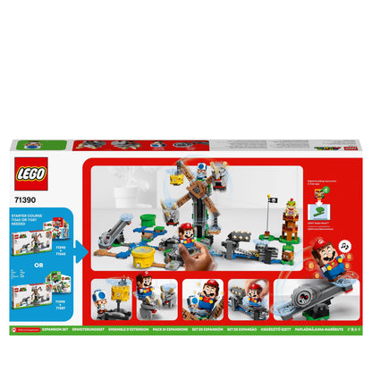 LEGO® Super Mario Reznor Knockdown Expansion Set 71390 packaging featuring interactive game elements and character figures.