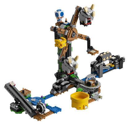 LEGO® Super Mario Reznor Knockdown Expansion Set 71390 featuring spinning Reznor and Grrrol seesaw for kids' play.