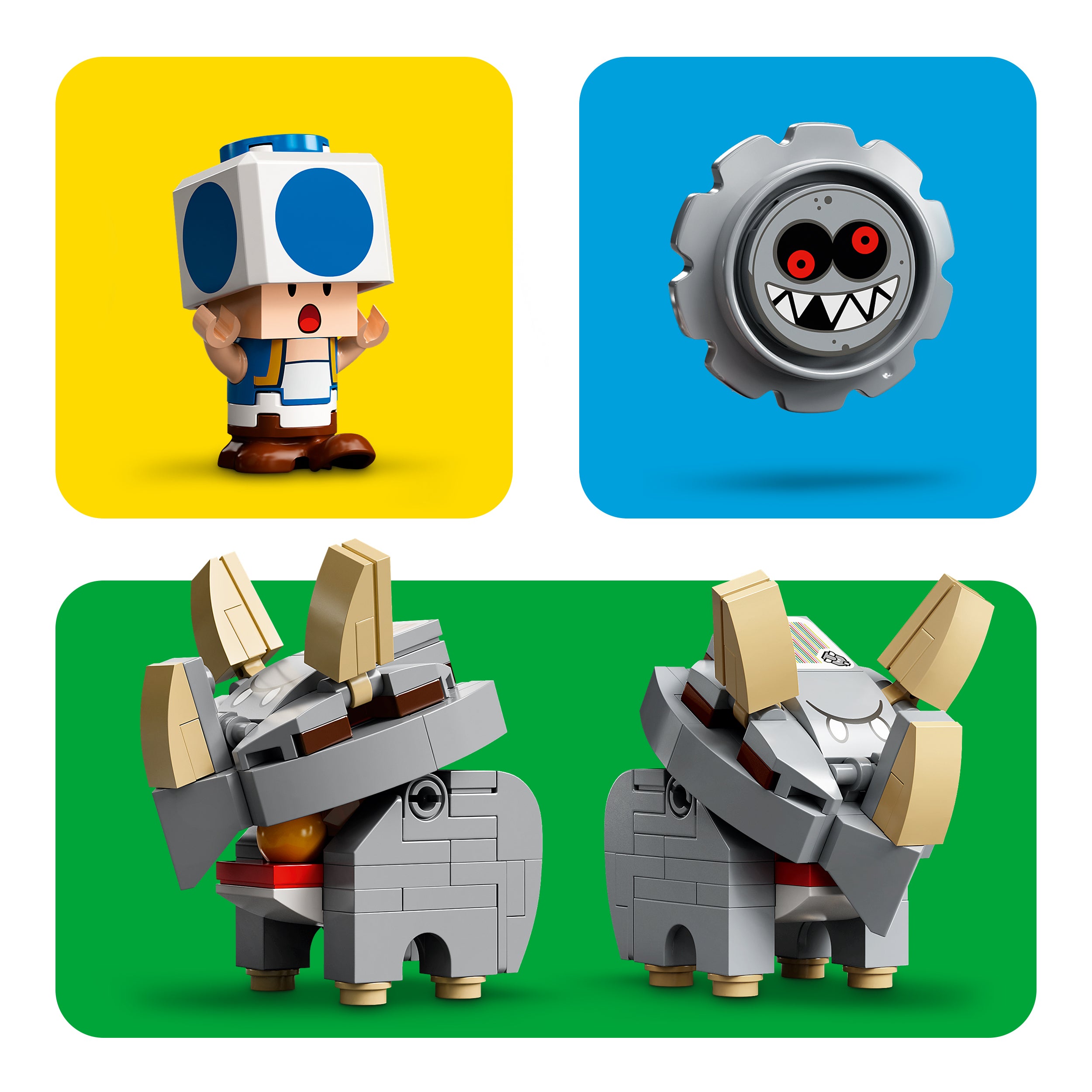 LEGO® Super Mario characters including Toad, a spiky gear, and Reznor figures in vibrant colors for imaginative play.