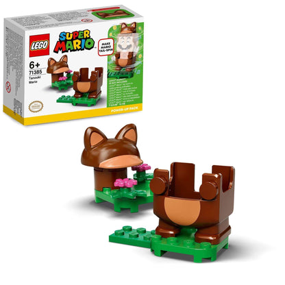 LEGO® Super Mario Tanooki Mario Power-Up Pack 71385 with interactive suit and accessories for kids.
