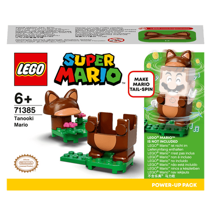 LEGO Super Mario Tanooki Mario Power-Up Pack 71385, featuring interactive suit for LEGO Mario figure.