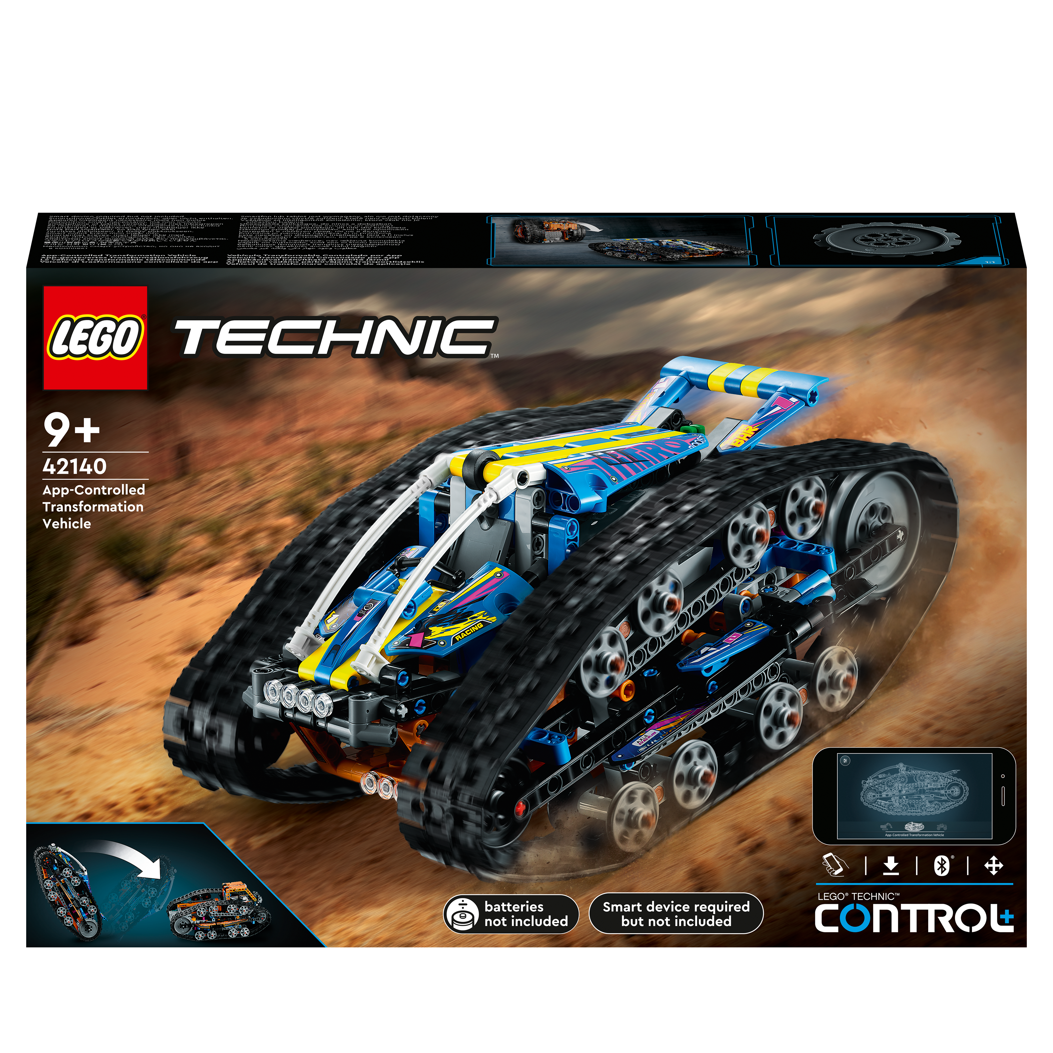 LEGO Technic App-Controlled Transformation Vehicle 42140, a 2-in-1 remote control flip car for kids.