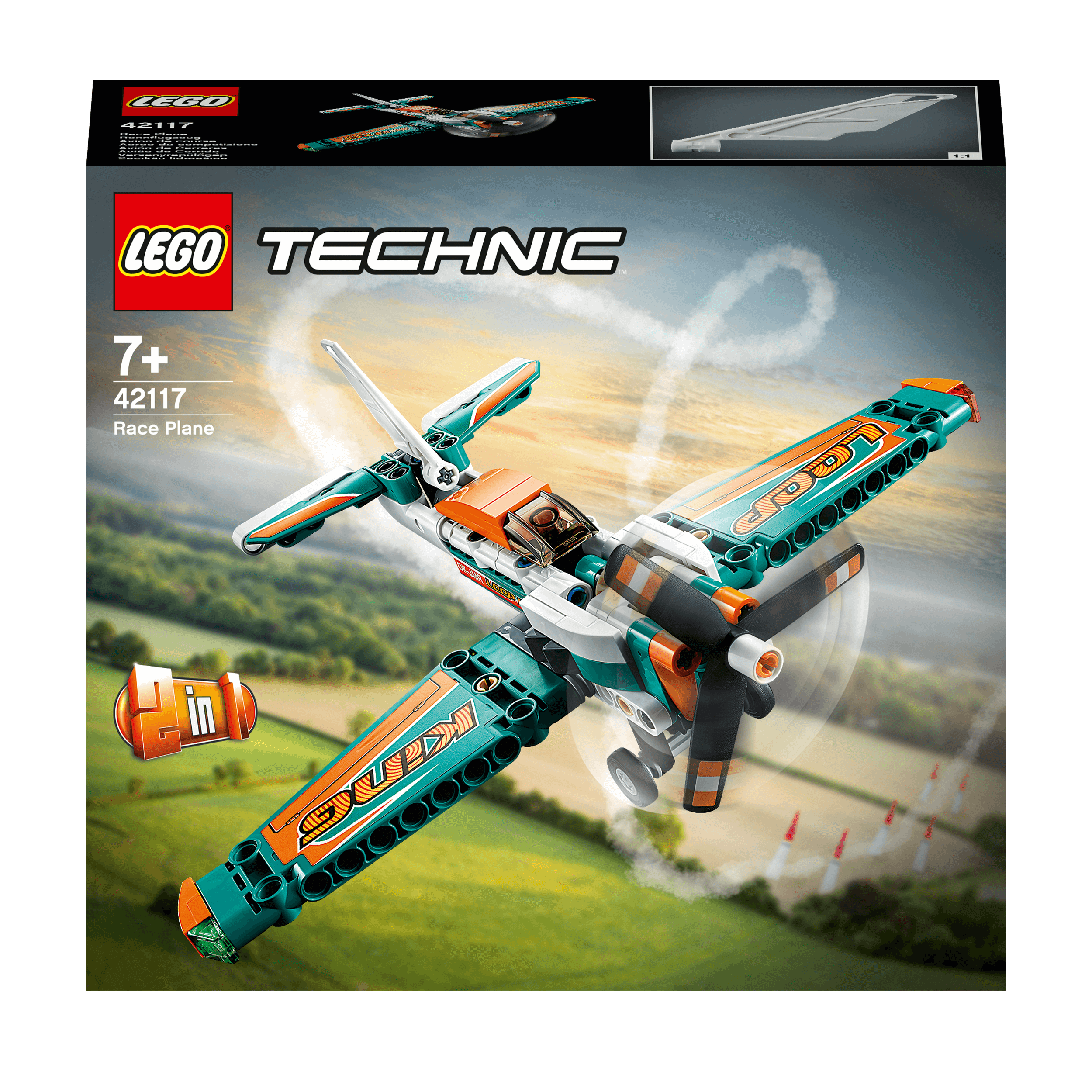 LEGO® Technic Race Plane 42117, spinning propeller toy for kids aged 7+, fun 2-in-1 building experience.