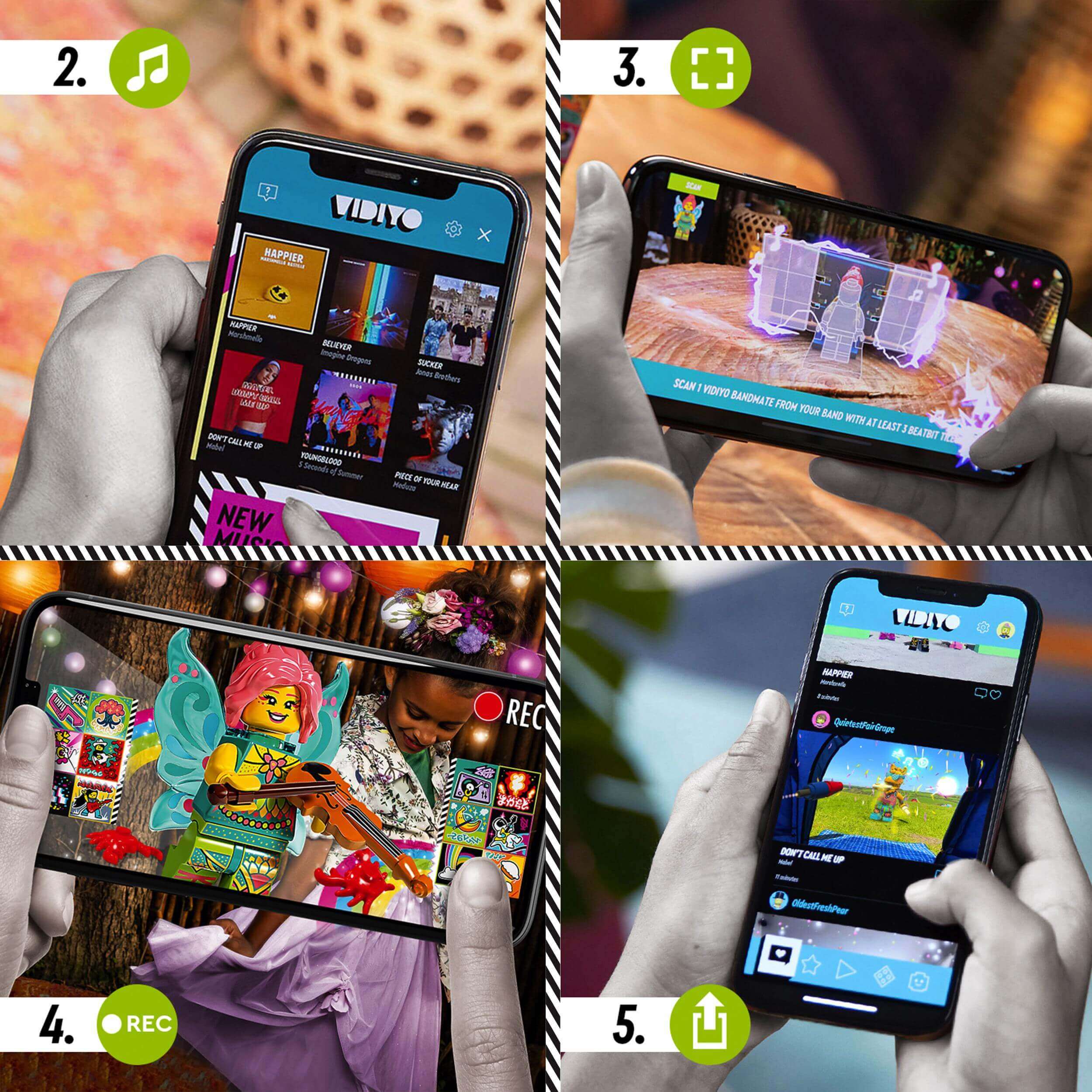 Children using the LEGO® VIDIYO app to create fun music videos with the Folk Fairy BeatBox set 43110.