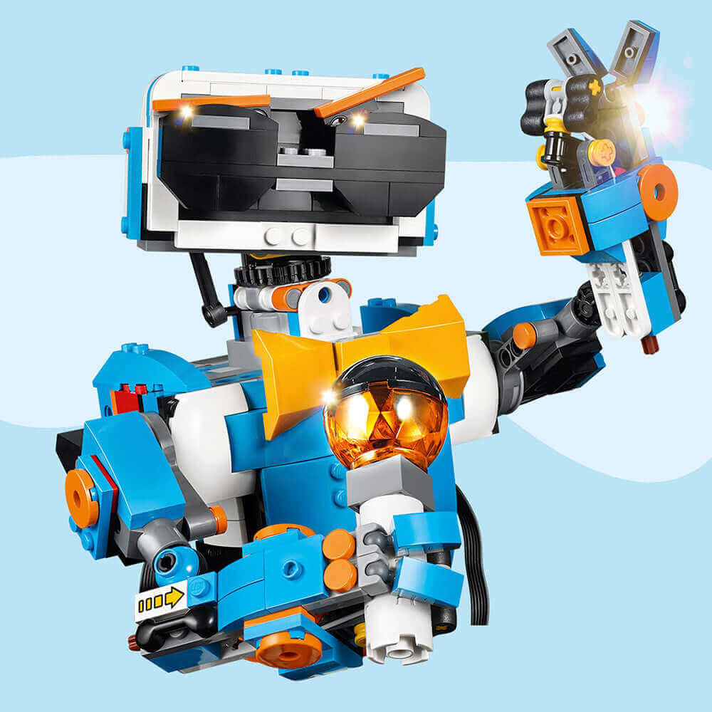 Interactive LEGO BOOST robot showcasing motorized features and sensors for coding and engineering fun.