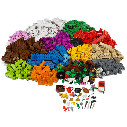 Colorful LEGO bricks and accessories in various shapes, promoting creativity and collaborative building for children.
