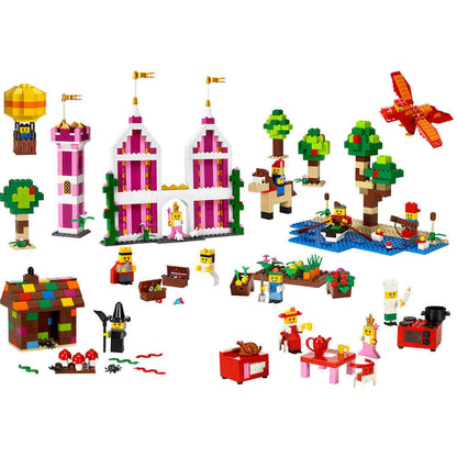 Colorful LEGO Education Sceneries Set 9385 showcasing various builds, characters, and storytelling elements for creative play.