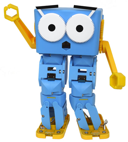 Marty V2 walking robot showing movement with gears, designed to teach coding to kids.