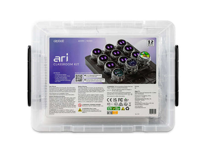 Ozobot Ari Classroom Kit with 12 interactive robots for teaching K12 computer science and core content.