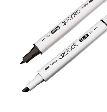 Ozobot washable markers in black and white, ideal for coding and creating roads for Evo and Bit robots.