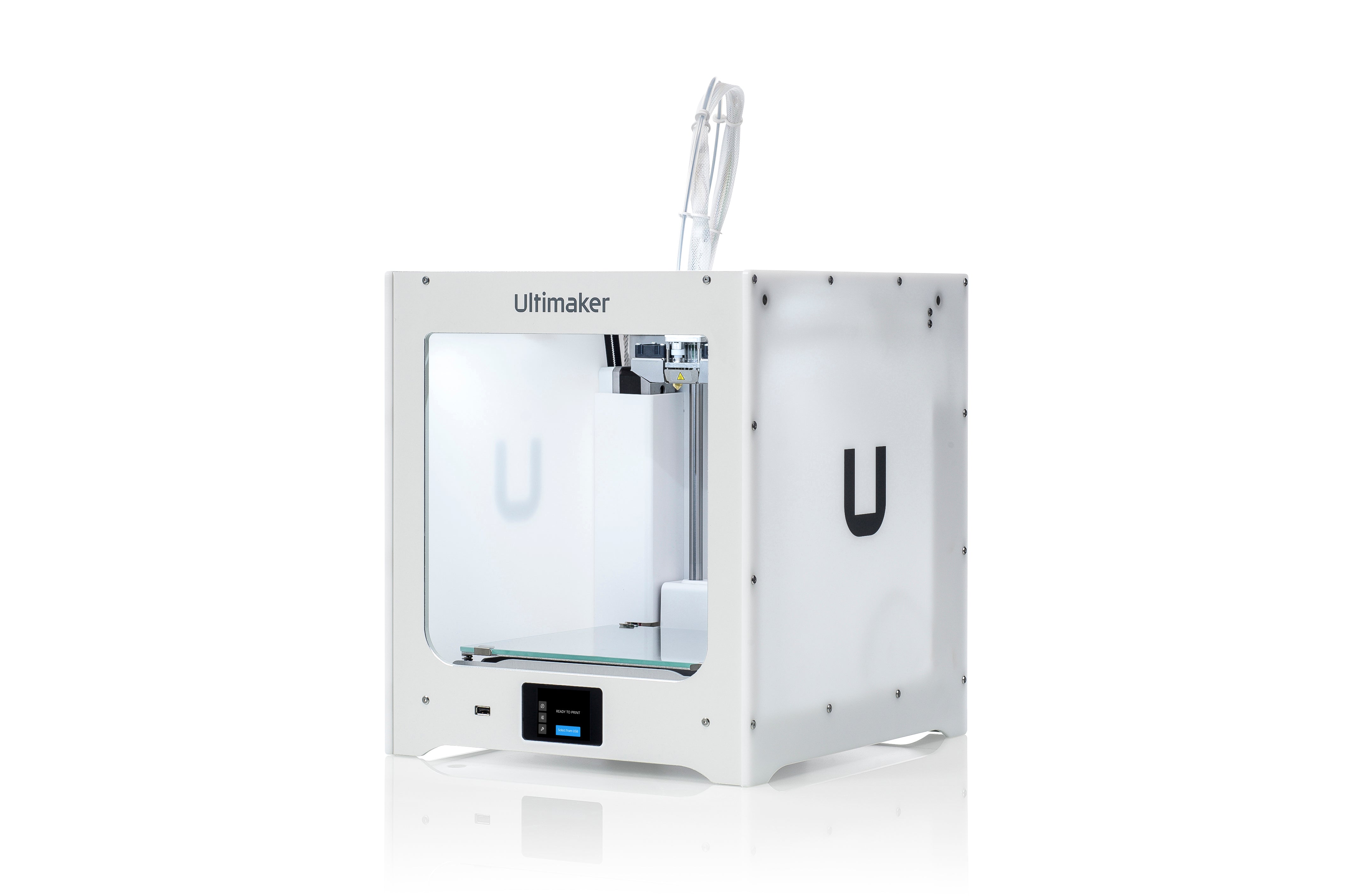 Ultimaker 2+ Connect 3D printer with modern design for prototyping and creating tangible ideas.