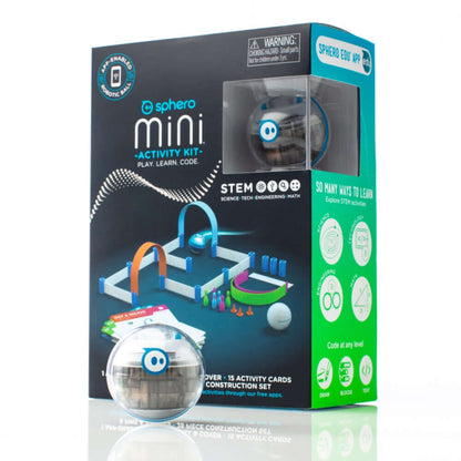 Sphero Mini Activity Kit packaging with activity cards and coding instructions for STEM learning and play.