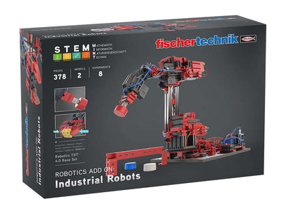 STEM Coding Ultimate set featuring industrial robots for students to build and program two six-axle models.