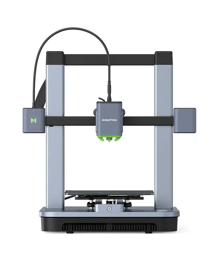 AnkerMake M5C-B 3D printer showcasing its modern design and lightweight extruder for high-speed printing.