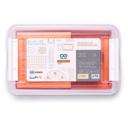 Top view of the Arduino Education Greenhouse Kit in a clear container, showcasing its innovative design for urban farming solutions.
