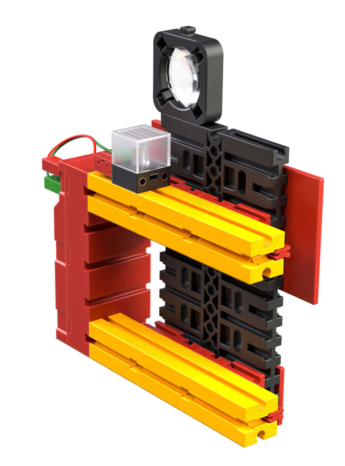Colorful optical experiment kit for primary school, showcasing basic optics components for educational use.