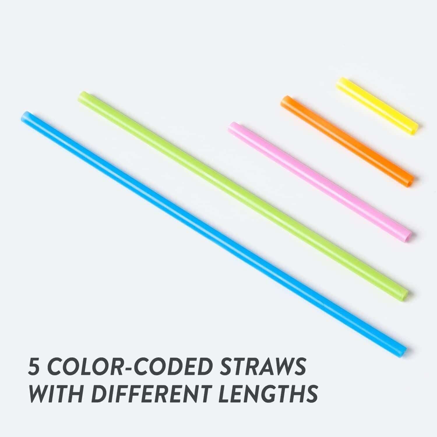 Five color-coded straws of varying lengths for creative building in STEAM education.