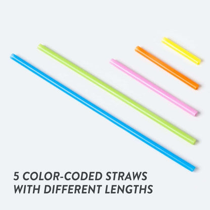 Five color-coded straws of varying lengths for creative building in STEAM education.