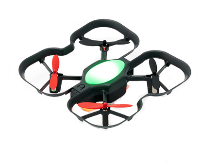 Robolink CoDrone EDU drone with red propellers and programmable lights, designed for learning coding and engineering.