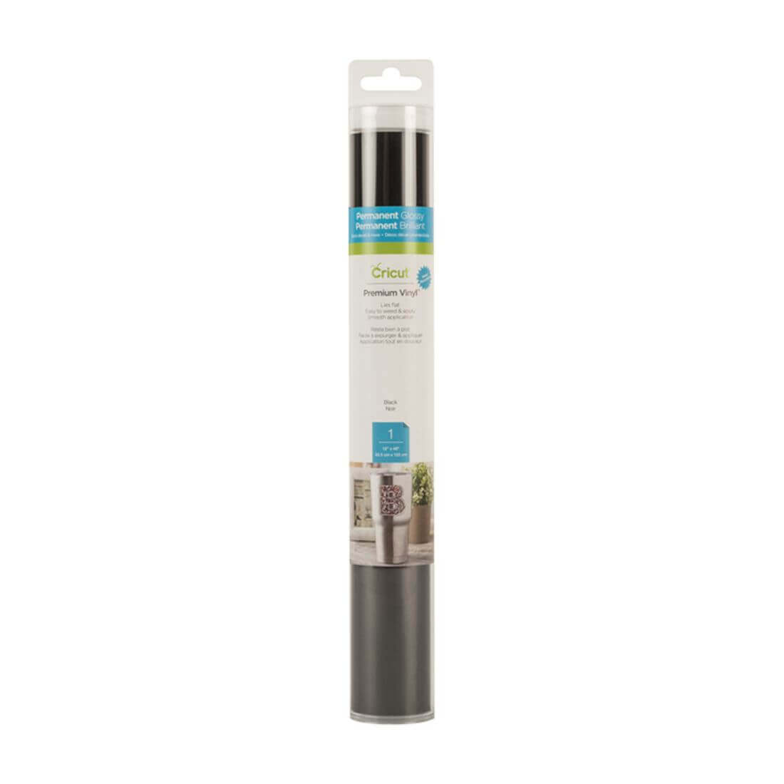 Cricut Premium Vinyl Permanent roll 12x48 inches in black, ideal for crafts and easy to apply.