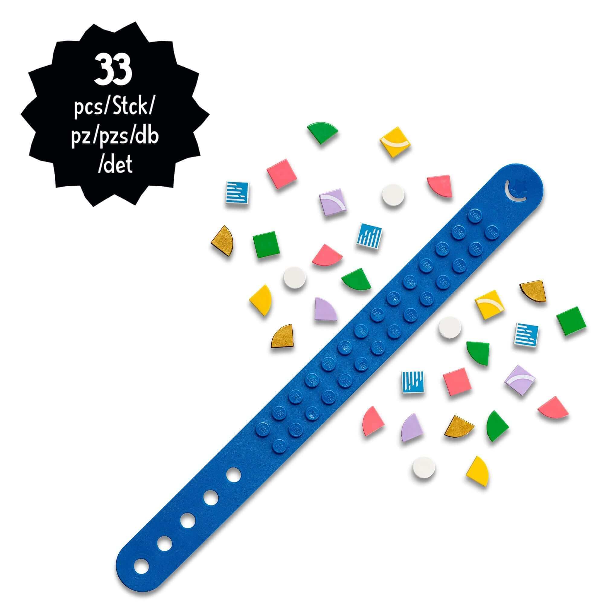 LEGO DOTS Go Team! Bracelet DIY Set showing blue bracelet and colorful decorative pieces, perfect for young sports fans.