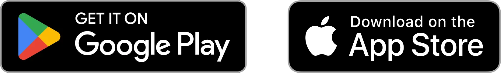 Download app buttons for Google Play and App Store, encouraging mobile app installations.
