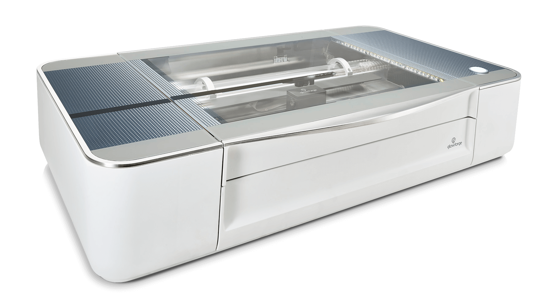 Glowforge Plus laser cutter showcasing sleek design and advanced engraving capabilities.